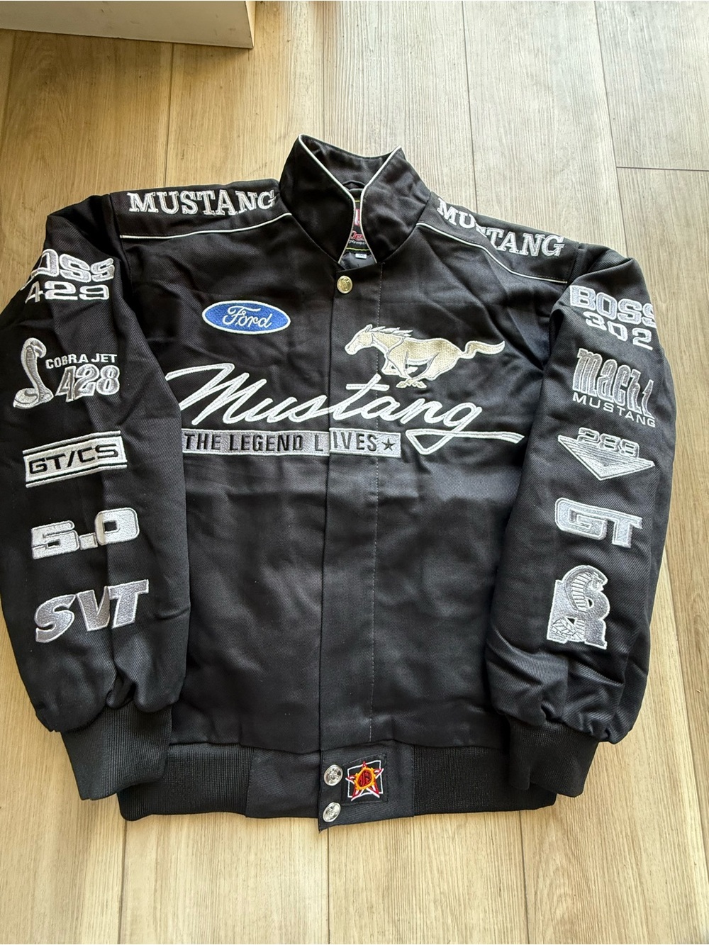 Reworked Vintage Black Racing Jacket - Mustang Logo